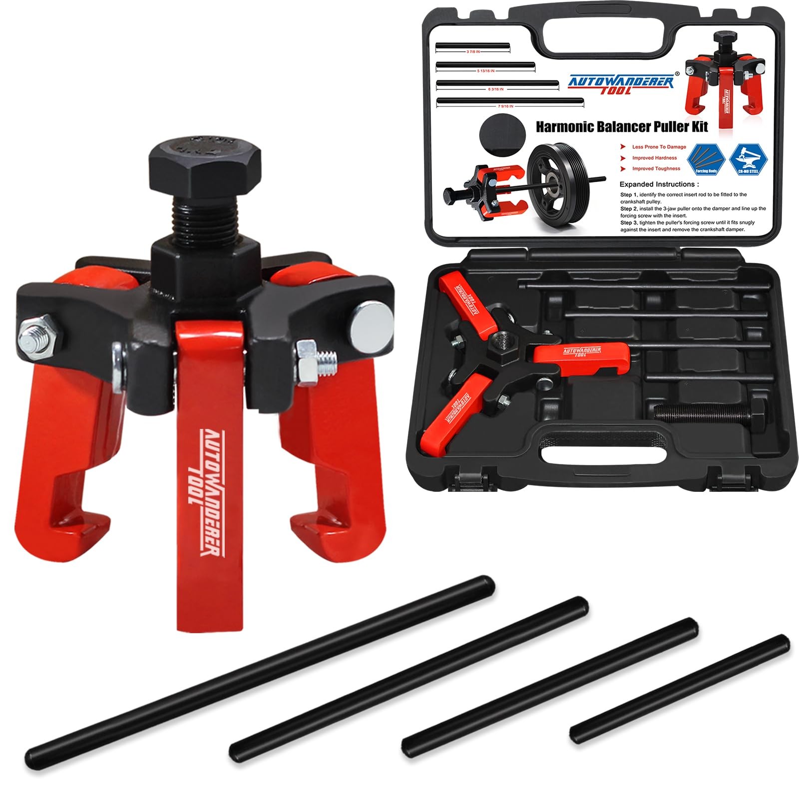 Harmonic Balancer Puller with Adjustable 3Jaw Puller Kit, Forcing Screw Fits ...