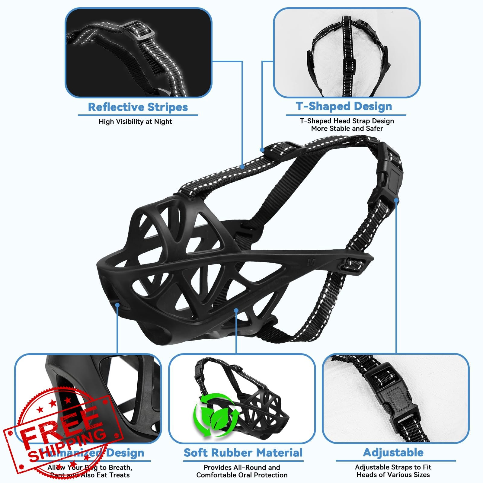 YunoEntona Dog Muzzle Small Black Breathable Long Nose