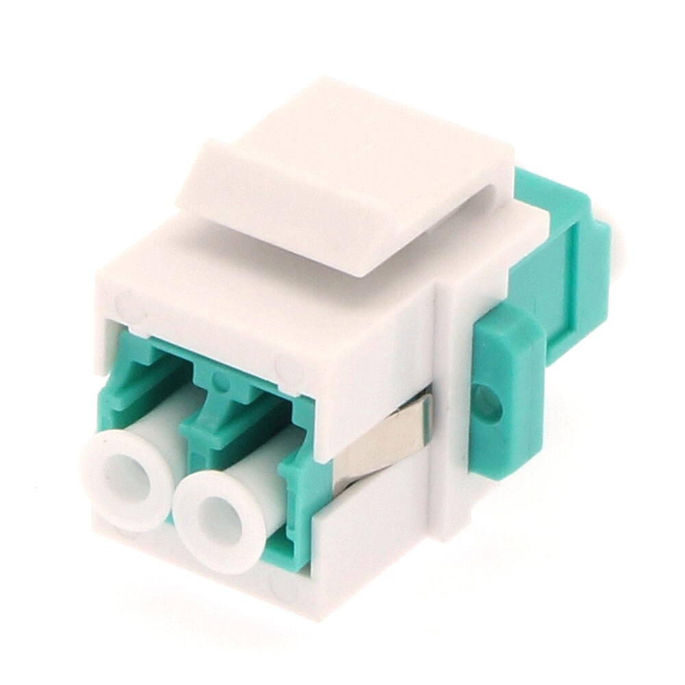 LC OM3 Multi-Mode Duplex Fiber Optic Coupler Keystone Jack Snap-in White Aqua