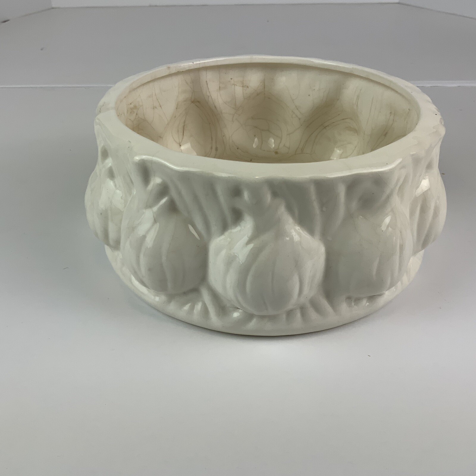 Vintage Short Cream Planter/Shallow Bowl Planter/Round Succulent Bowl - No Drain