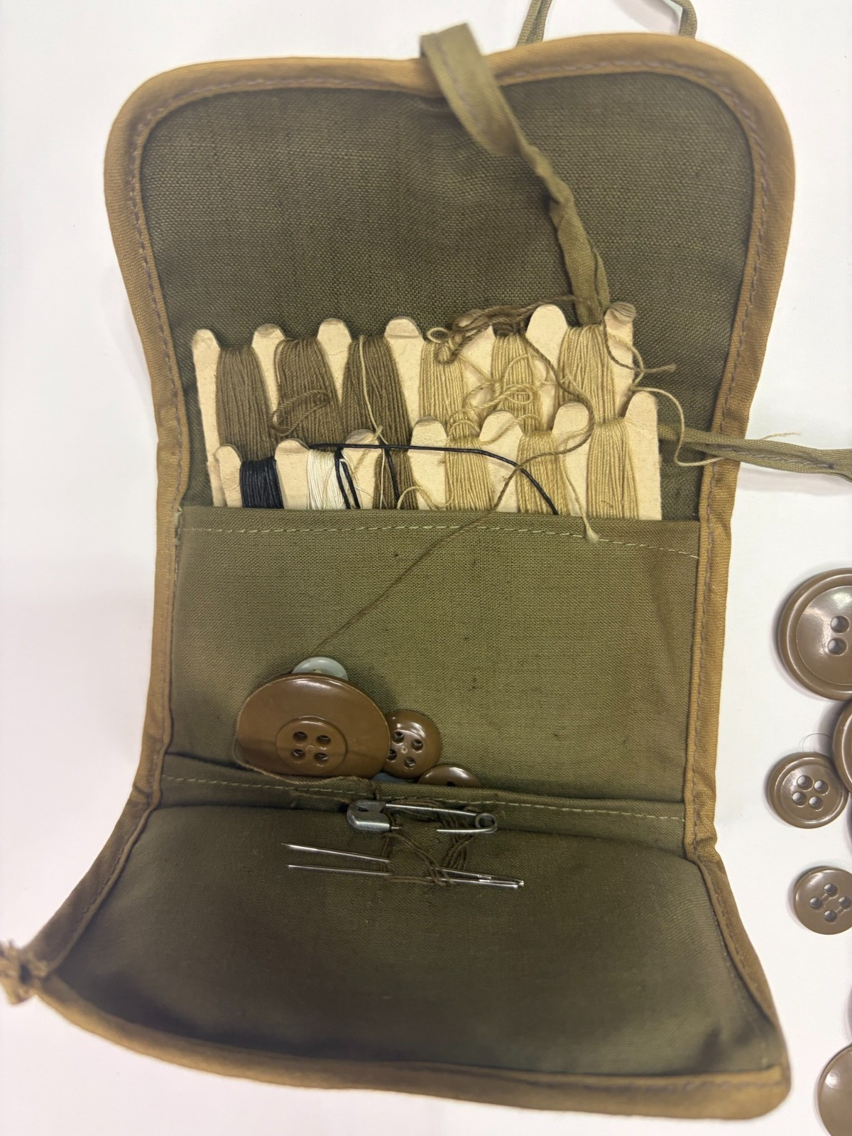 Original WWII U.S. Army Sewing Kit Pouch Thread Buttons Ambrosia