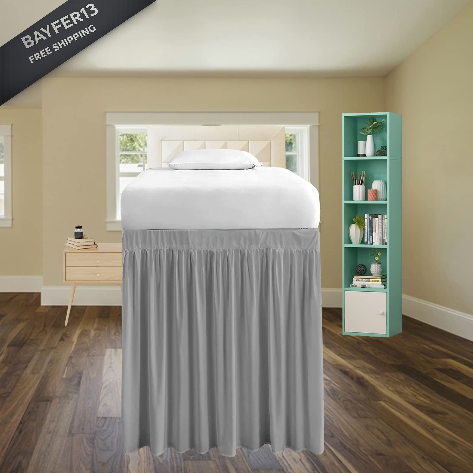Dorm Room Bed Skirt Twin-XL, Drop 32/35 Inches Twin-XL 35" Drop, Light Gray