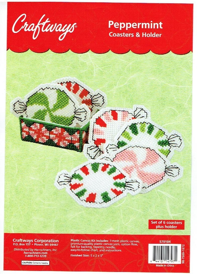 PEPPERMINT  COASTERS & HOLDER  7ct plastic canvas  PATTERN  (#TF0533)