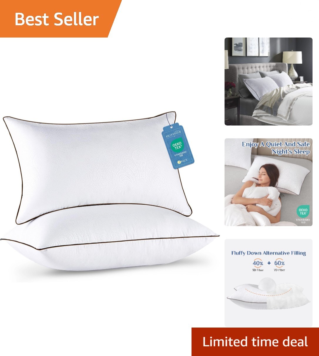 Luxury Down Alternative Pillow Set of 2 - Machine Washable & Eco-Friendly