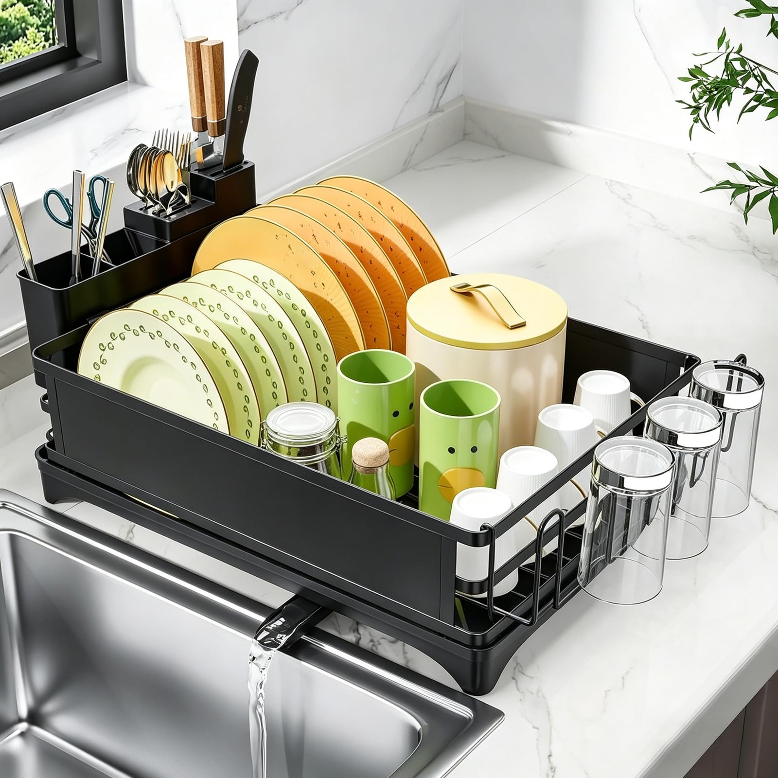 Dish Drying Rack for Kitchen Counter, 12" D x 16" W, Black