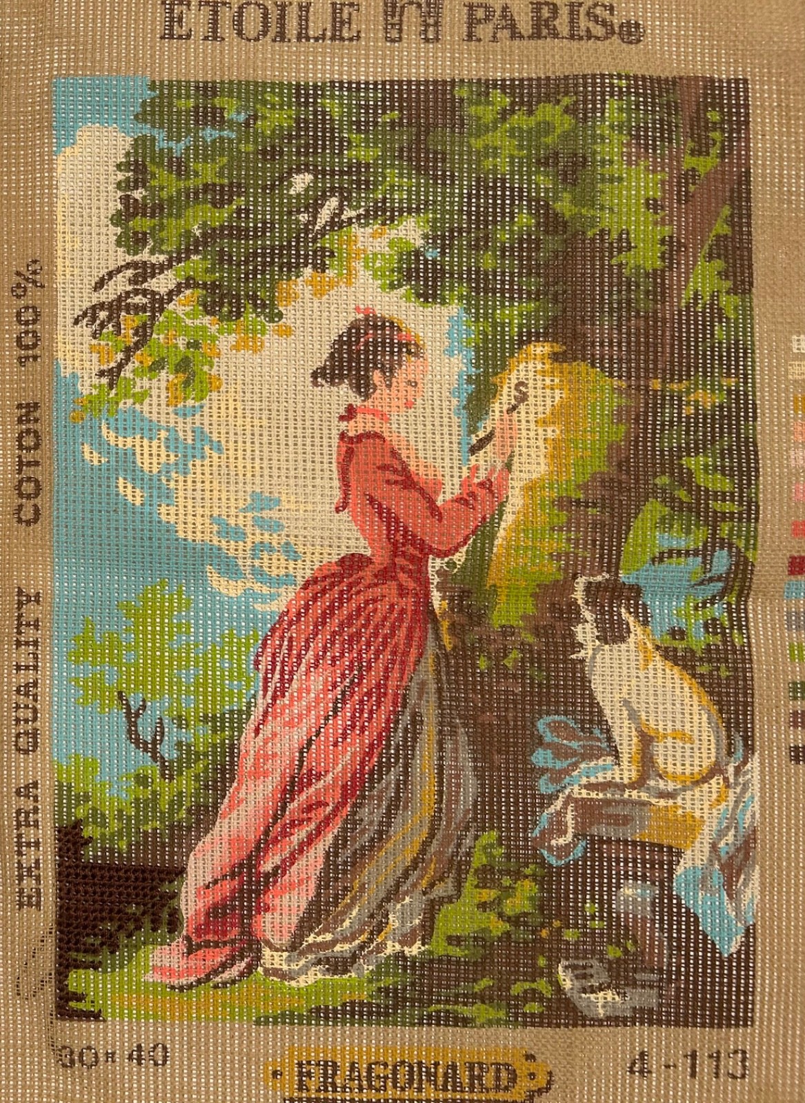 Vintage ETOILE PARIS Needlepoint Canvas 4-133 Fragonard  Le Chiffre d'Amour READ