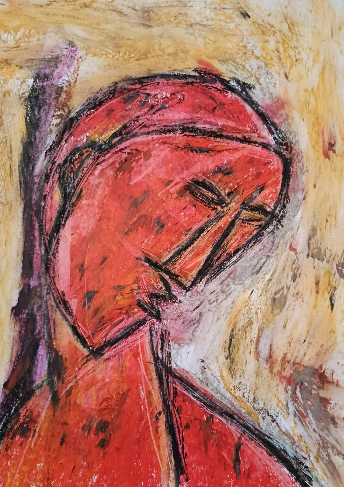 Portrait Abstract - Modern Art - Oil Chalk Painting on A4 Paper, Modern Art