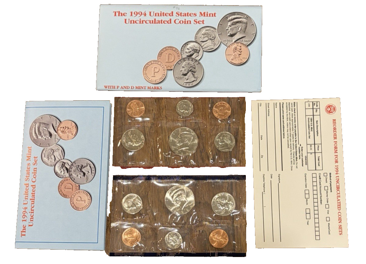 1994 US Mint Uncirculated Set, 10 Coins, Original Cello, Original Envelope