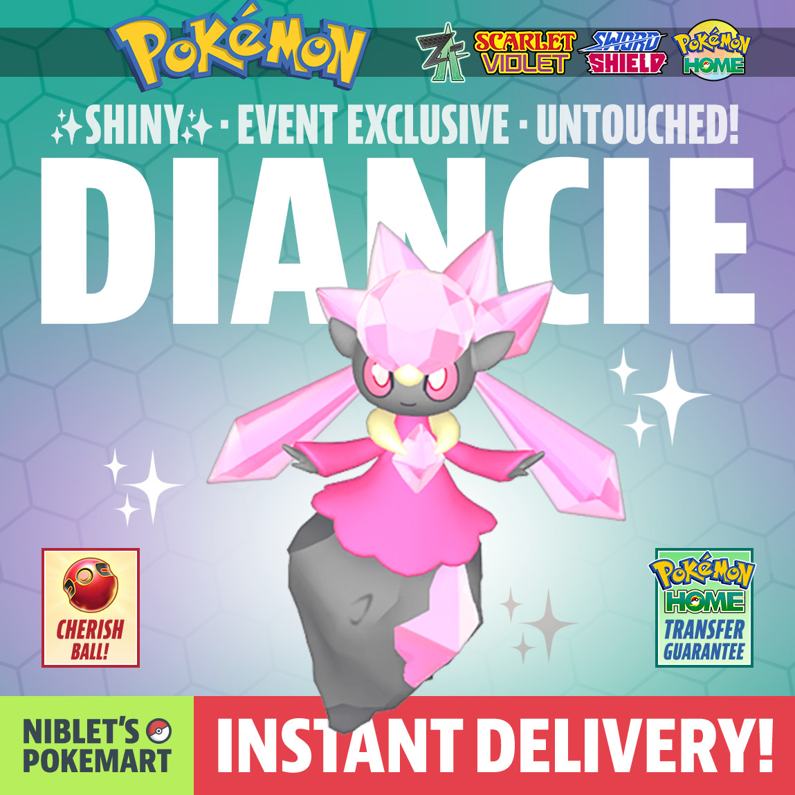 ✨ SHINY DIANCIE  Untouched Mythical Pokemon ZA Scarlet Violet Sword Shield Home!