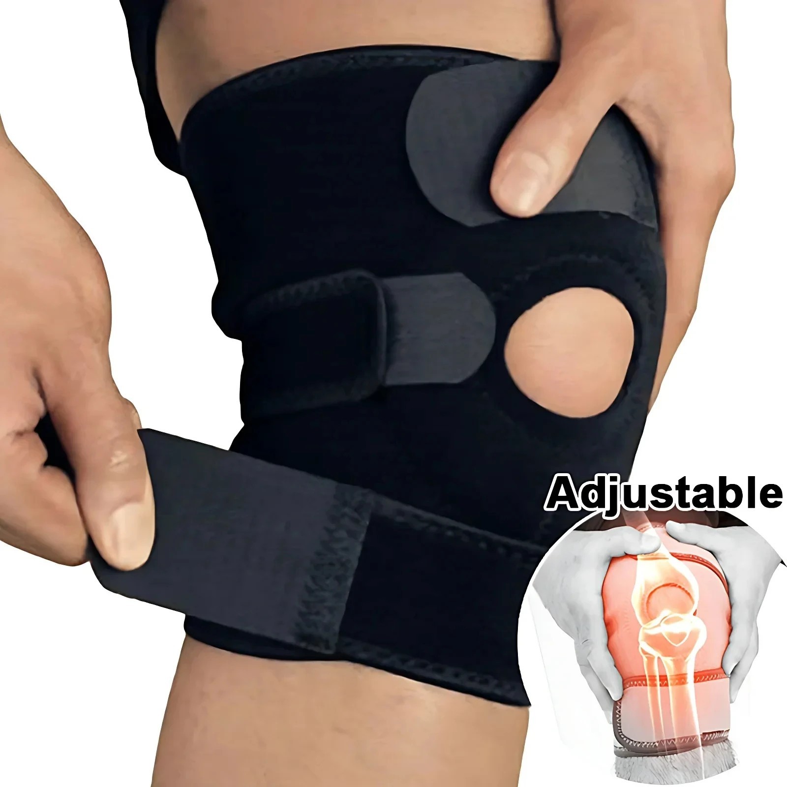 Black Neoprene Patella Elastic Knee Brace Fastener Support Guard Gym Sport