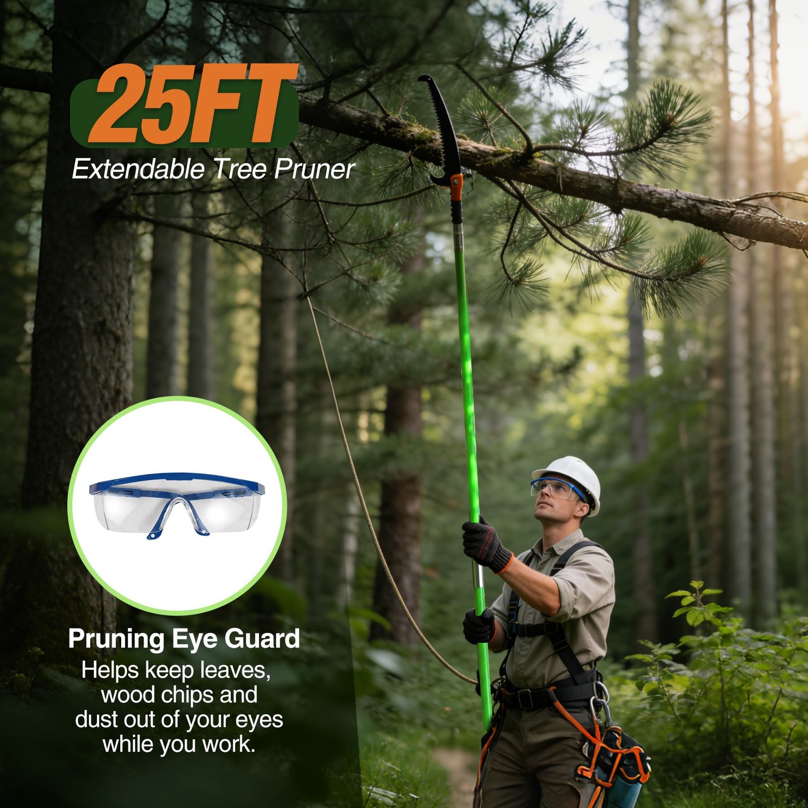 Pole Saws for Tree Trimming, 5.5-25ft Extendable Tree Trimmer, Manual Tree cu...
