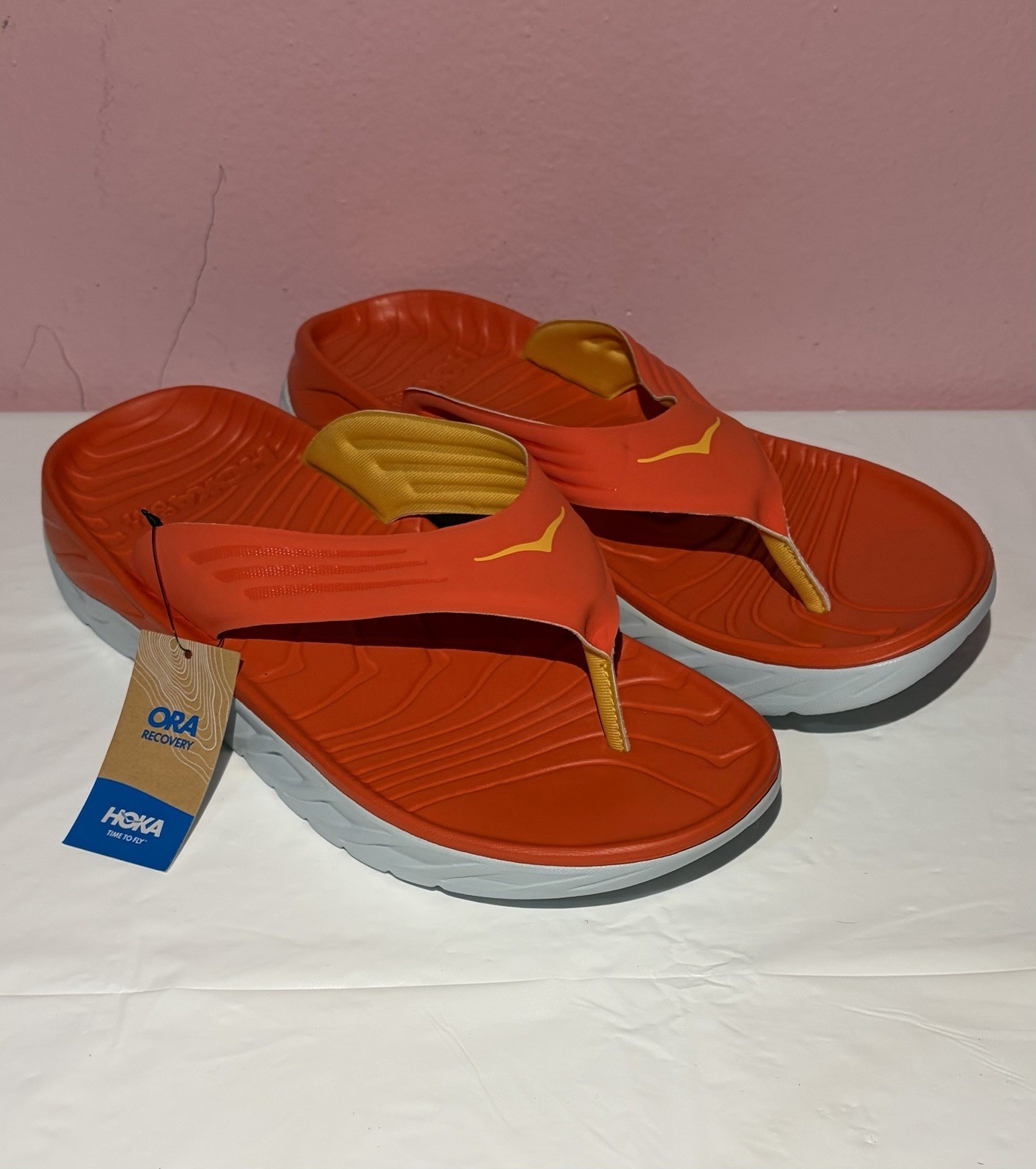 Hoka Men's Ora Recovery Flip Flop Sandals Fiesta Amber Yellow 1099675 Size 12