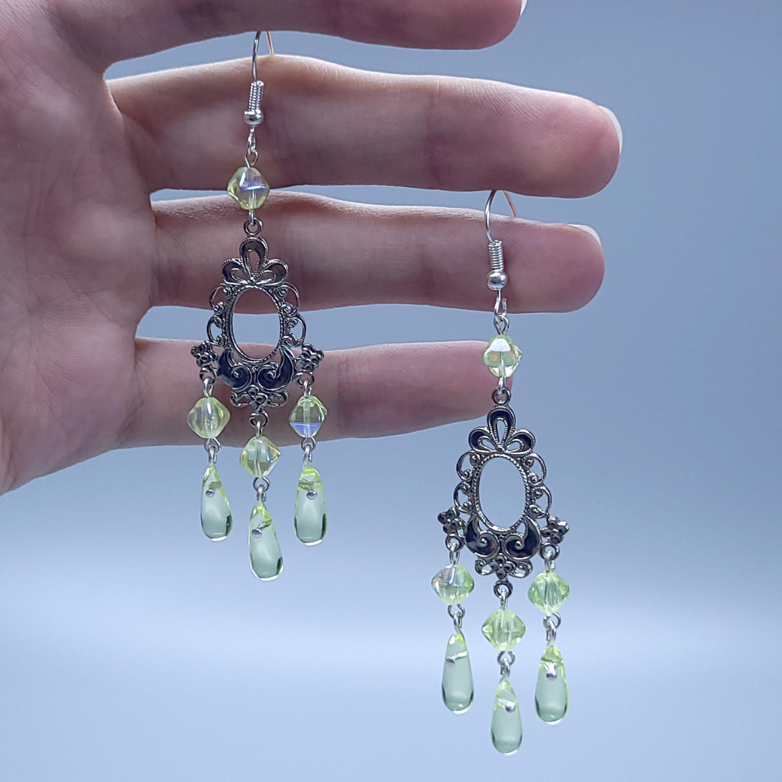 Uranium Glass Earrings Vaseline Yellow Czech Vintage Beads Women`s Jewelry
