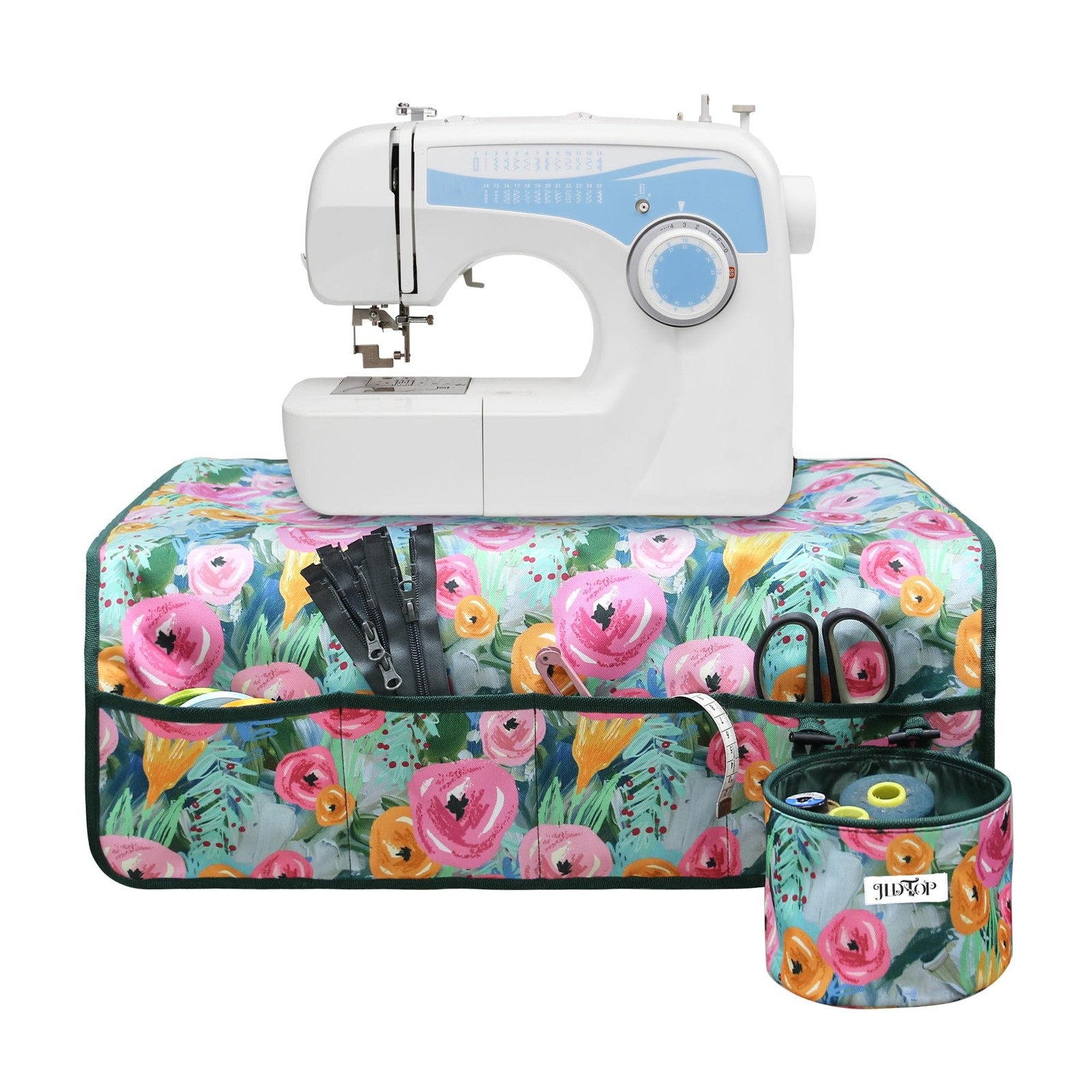 Sewing Machine Pad for Table with Pockets, Non-Slip Floral Mat, Organizer for...