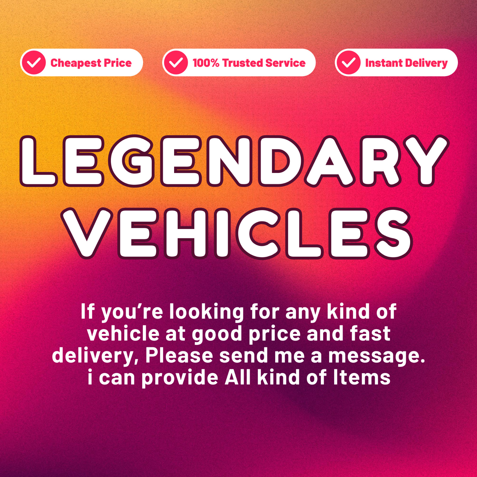 Legendary vehicles Sale Neon Ride 🚘Fast Delivery🚘 2026