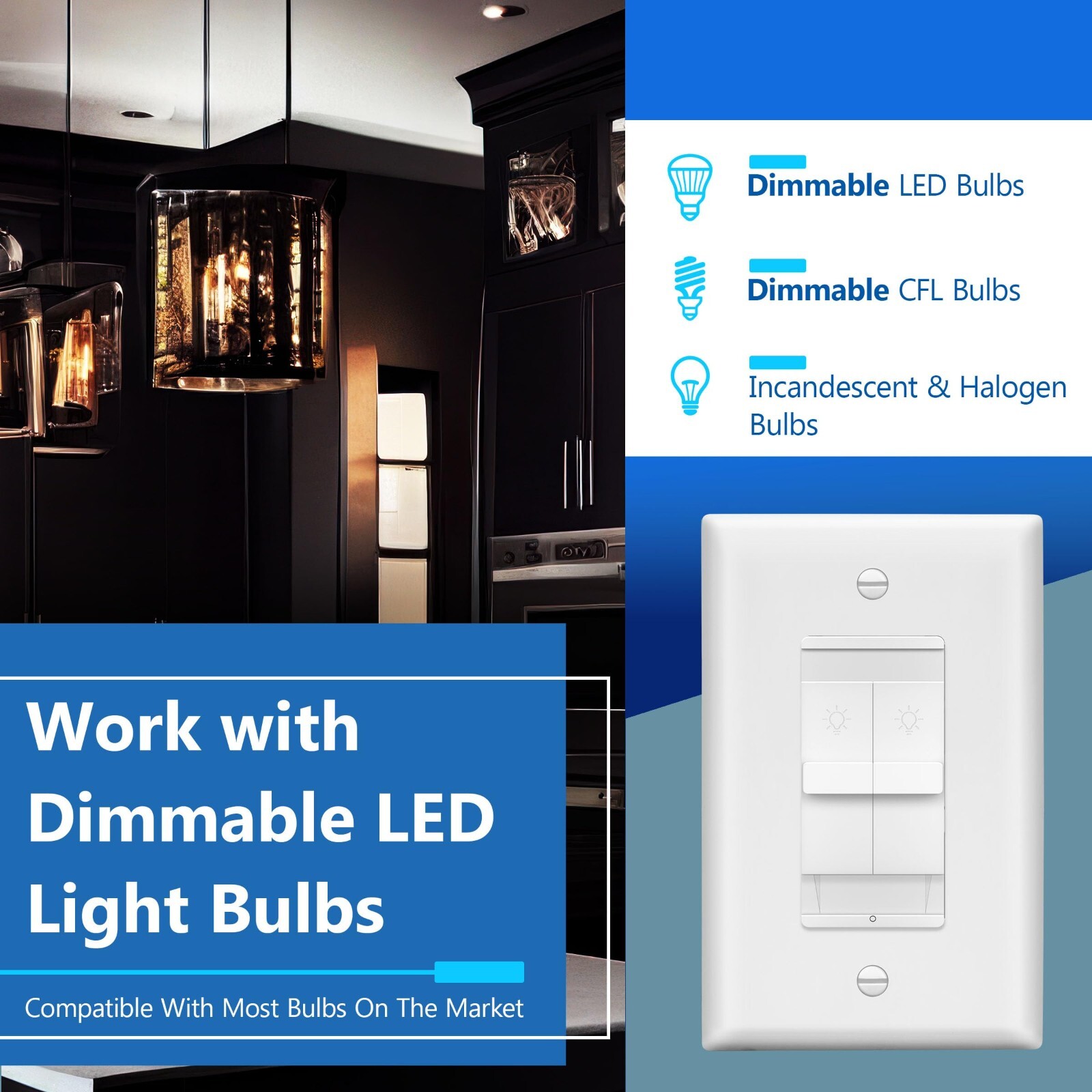 Combination Dual Dimmer Light Switch Control, 2 Sliding Light Controls, Single P