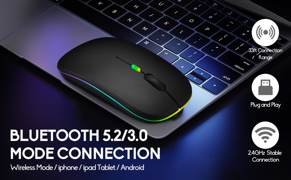 10 Pack LED Wireless Bluetooth Mouse - Dual Mode, Silent & Rechargeable!