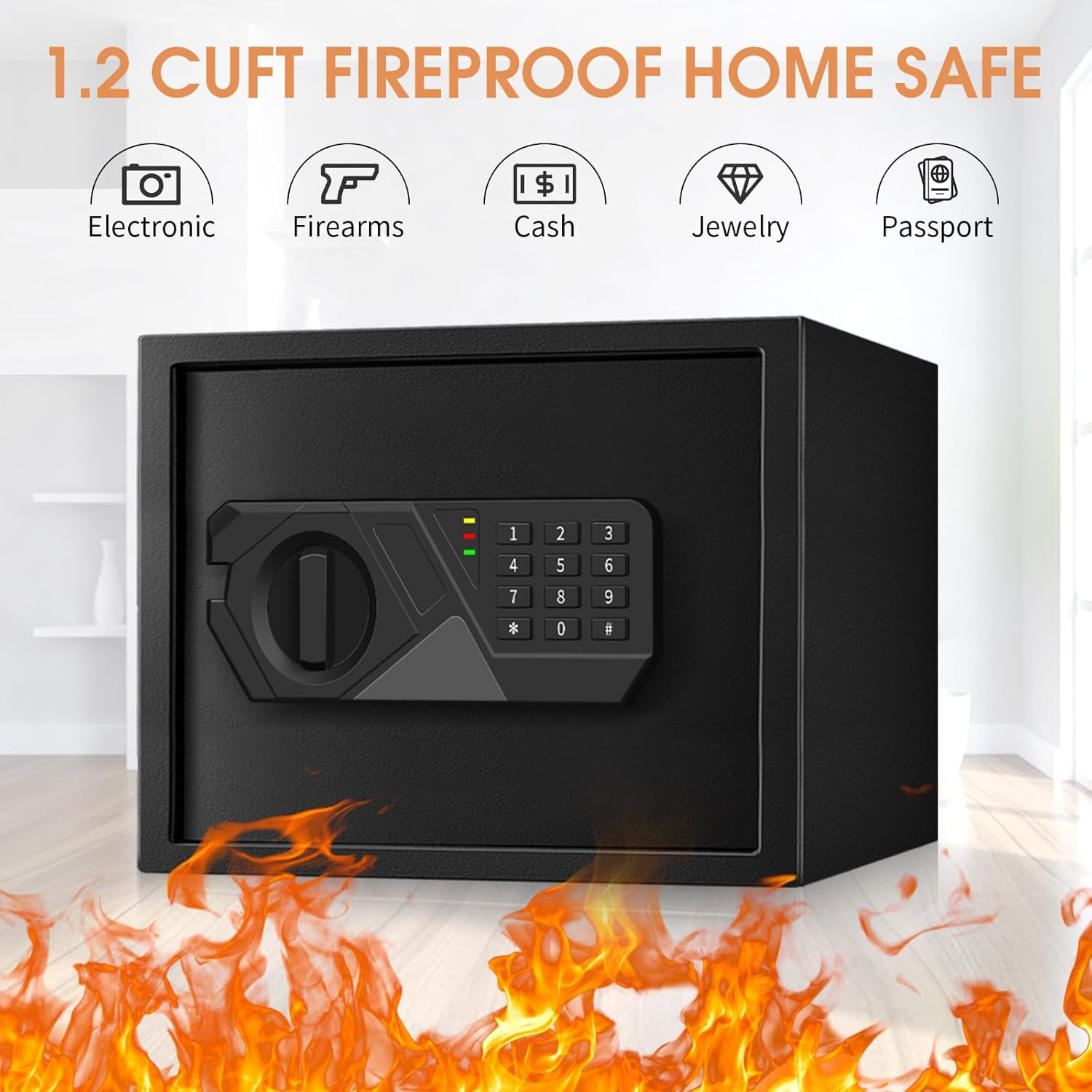 1.2 Cub Small Fireproof Safe for Home Use, Digital Home Safe Fireproof Waterproo