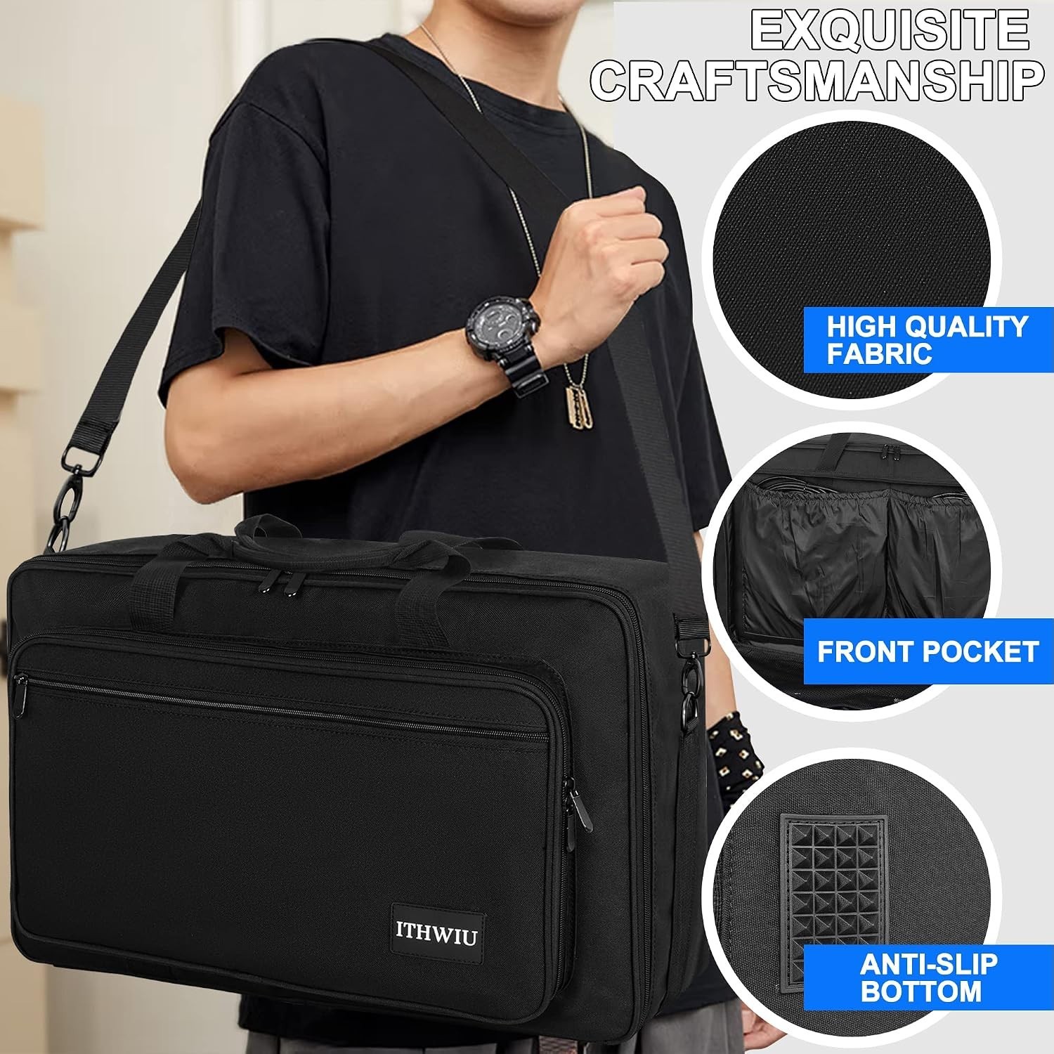 Versatile DJ Controller Carrying Case with Dual Zipper & Storage Pocket, Black