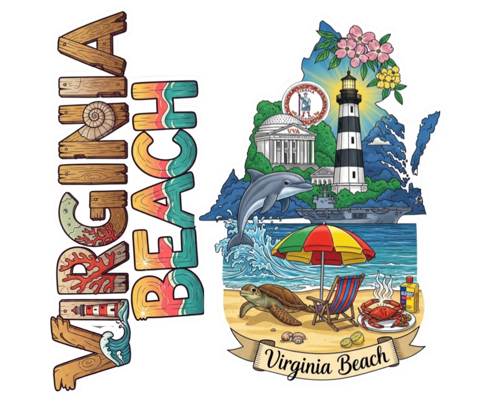 Virginia Beach Sticker and Magnet - The Resort City Statekins™ – USA Travel Souv