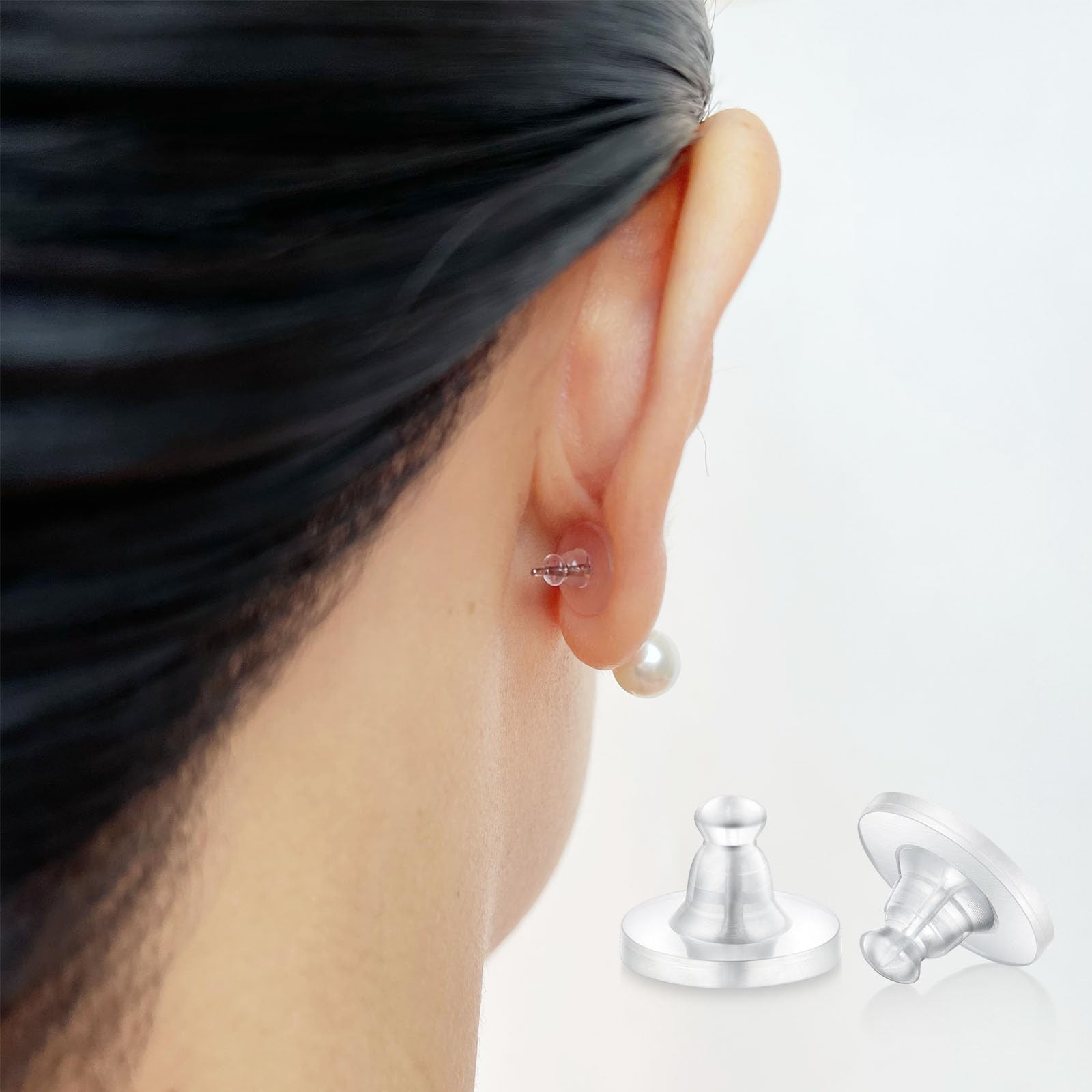 100 Pcs Clear Silicone Earring Backs for Studs, Plastic Rubber Pierced Ear Stops