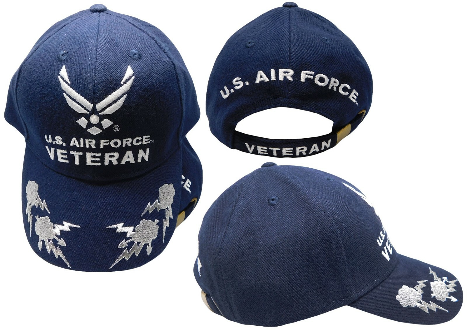 Air Force Veteran Wings Insignia Sky Storm Navy Blue Cap Hat Officially Licensed