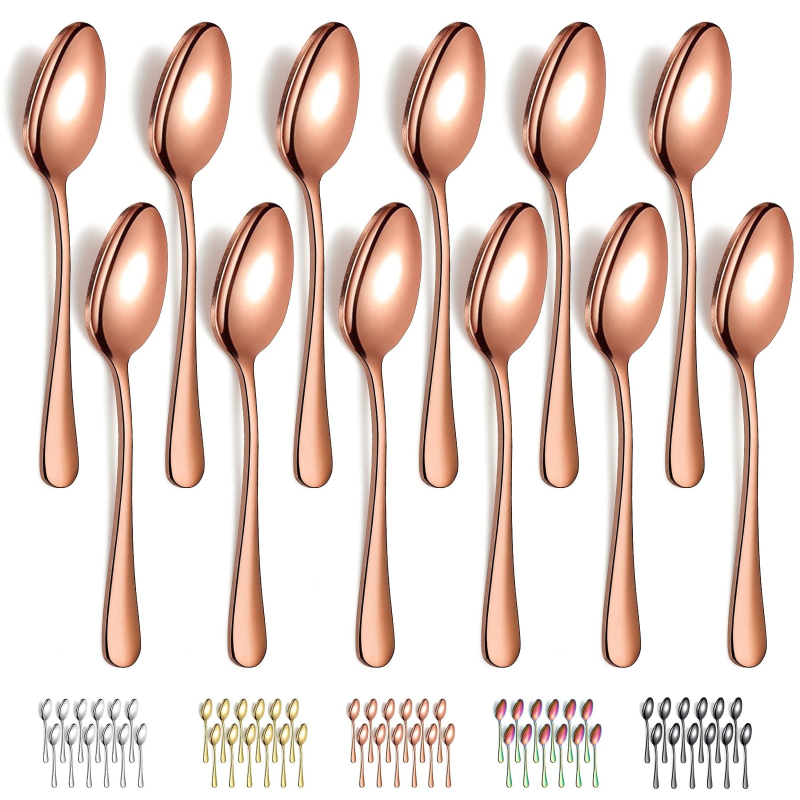 Evanda Rose Gold Dinner Spoons 12 Pieces, Rose Gold Titanium Plating Stainles...