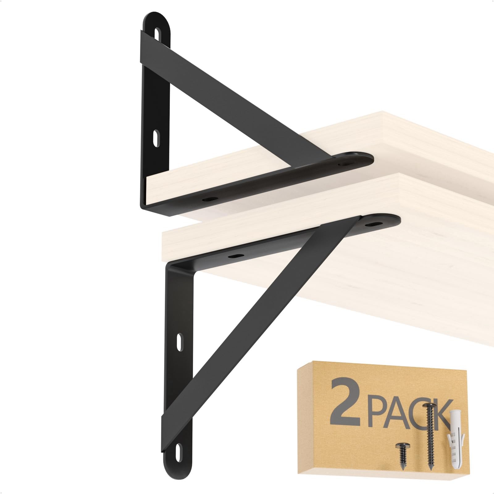 Shelf Brackets 6x4.5 Inch Support Steel Wall Mount L Shape Triangle Black 2 PCS
