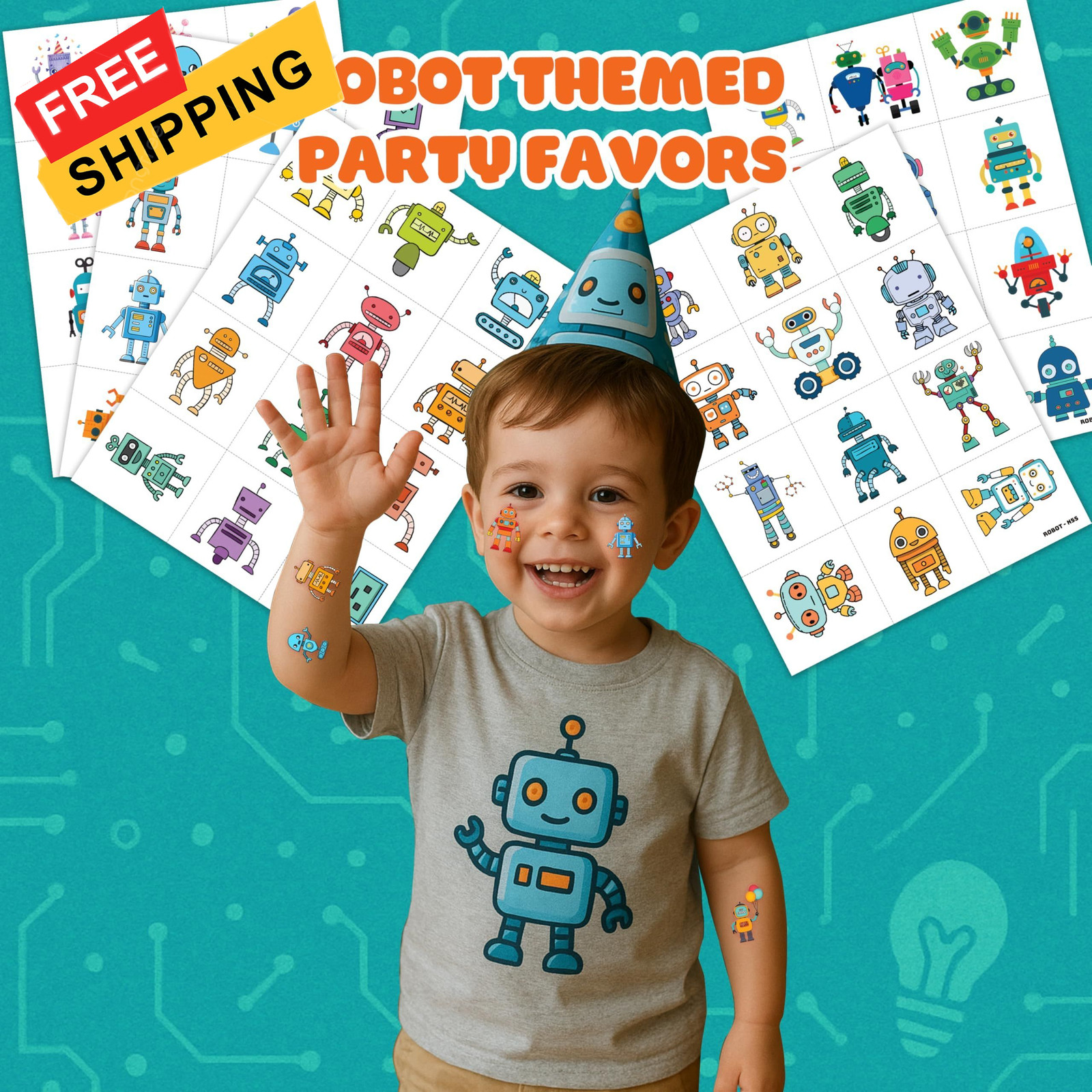 Cute Robot Temporary Tattoos for Kids 60 PCS (5 Sheets) Small, Multicolor