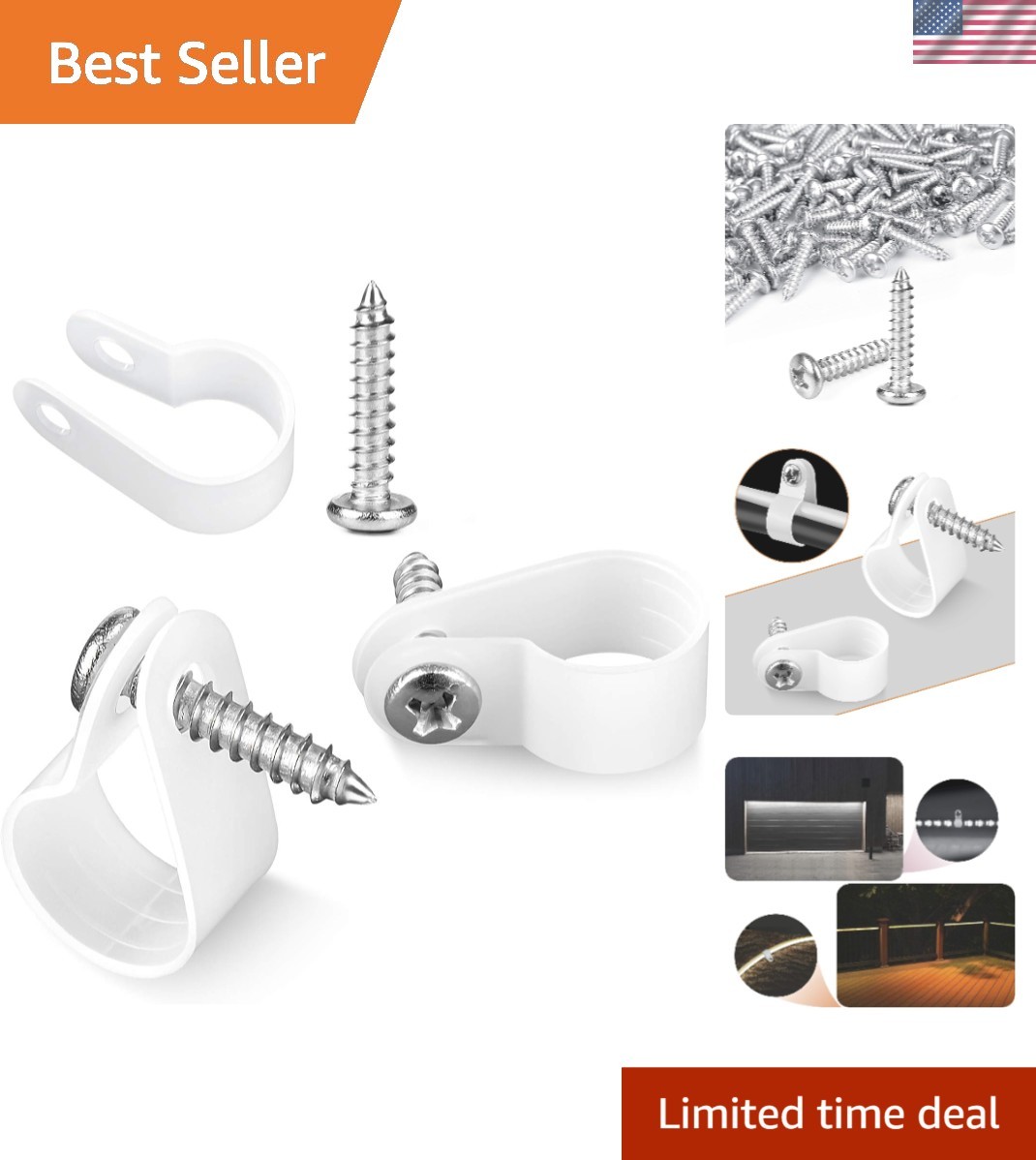 Reliable 100 Pack of 1/2 Inch P-Style Cable Clips with Phillips Screws Included
