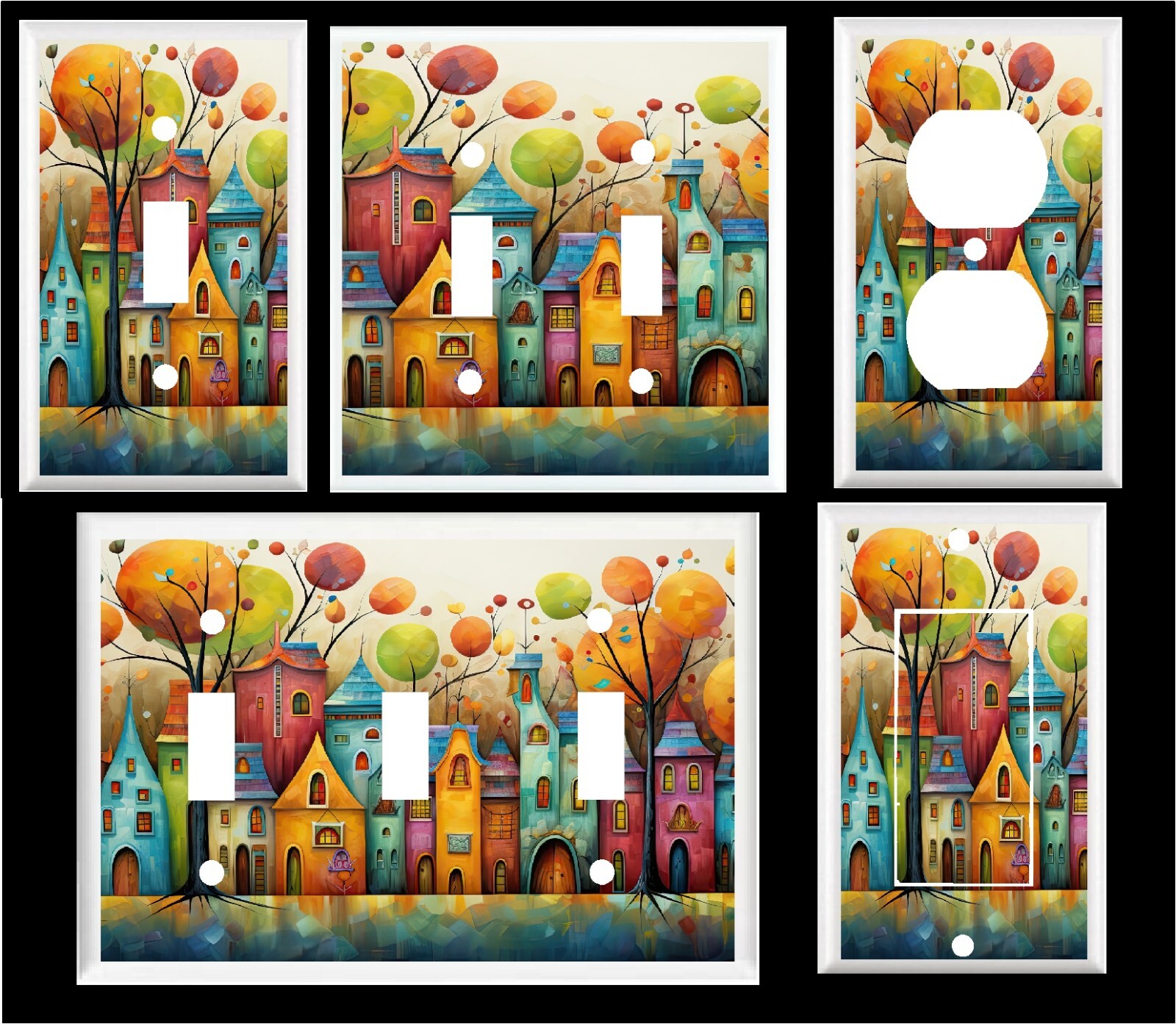 PASTEL ROW HOUSES TREES  LIGHT SWITCH COVER PLATE OR OUTLET COVER