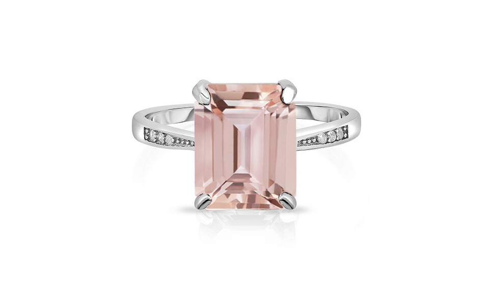 4.00 CTTW Lab Created Morganite Emerald Cut Sterling Silver Ring Sizes 6 - 9