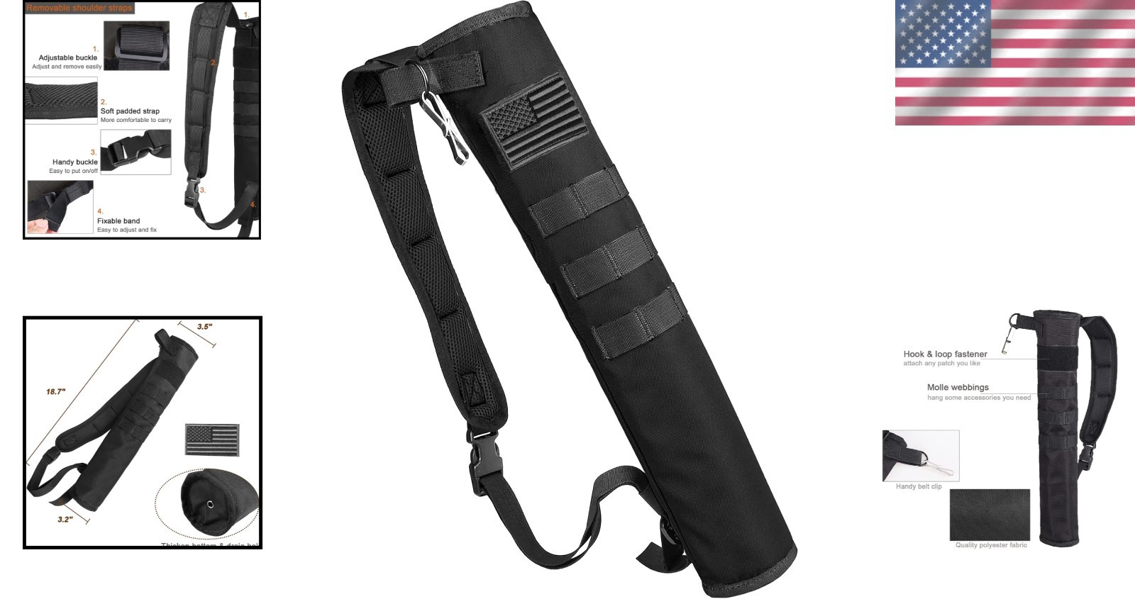 Compact Polyester Back Arrow Quiver with Molle System for Customizable Carrying