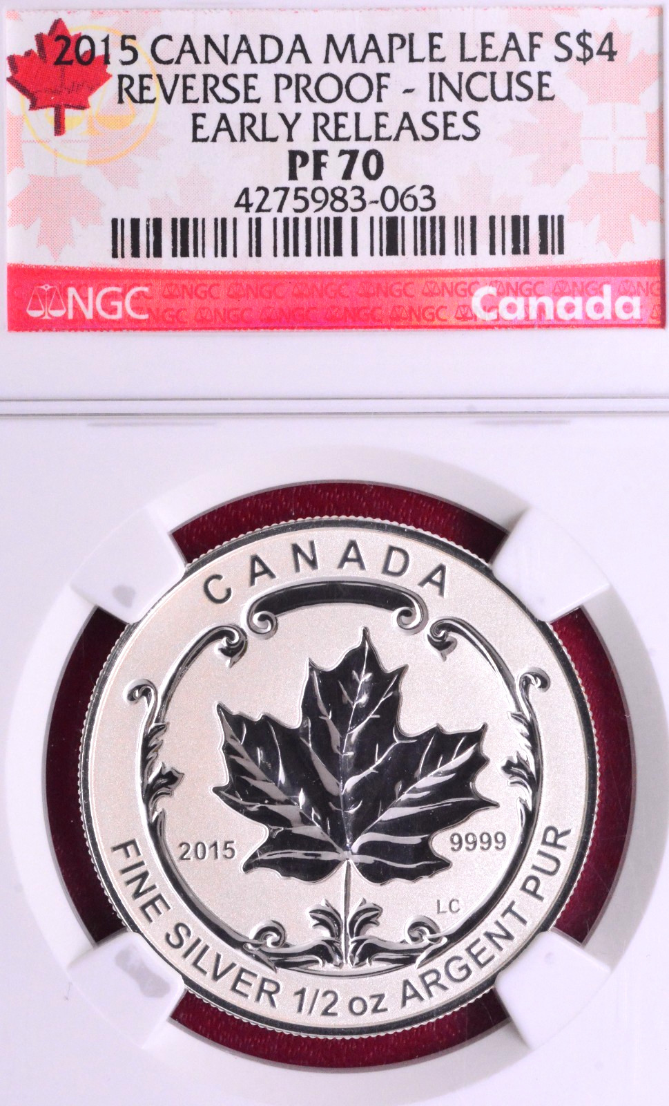 NGC PF-70! CANADA 2015 INCUSE REVERSE PROOF 1/2 OUNCE SILVER MAPLE LEAF