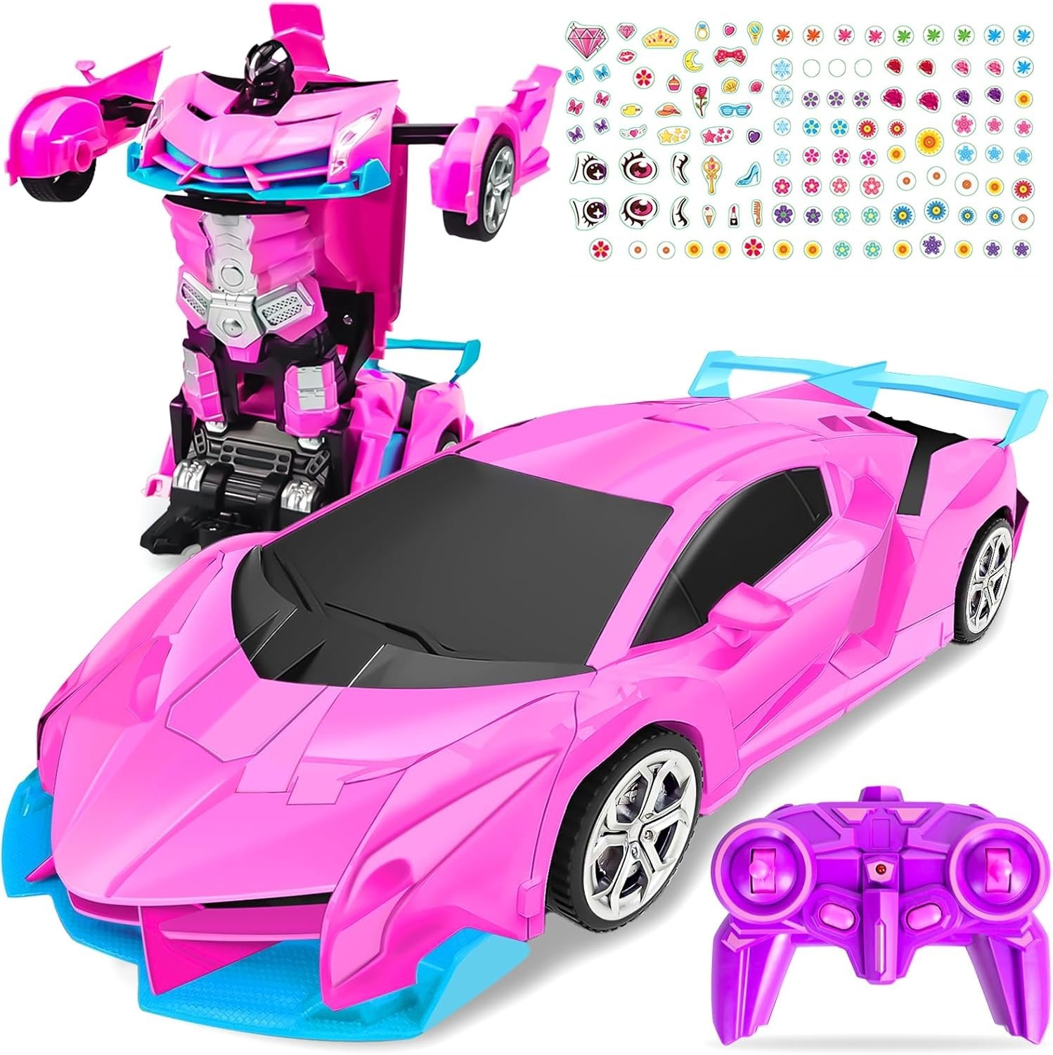 Rc Car, Remote Control Car Toys for Girls Birthday Gifts, 1:18 Pink Transform Ro