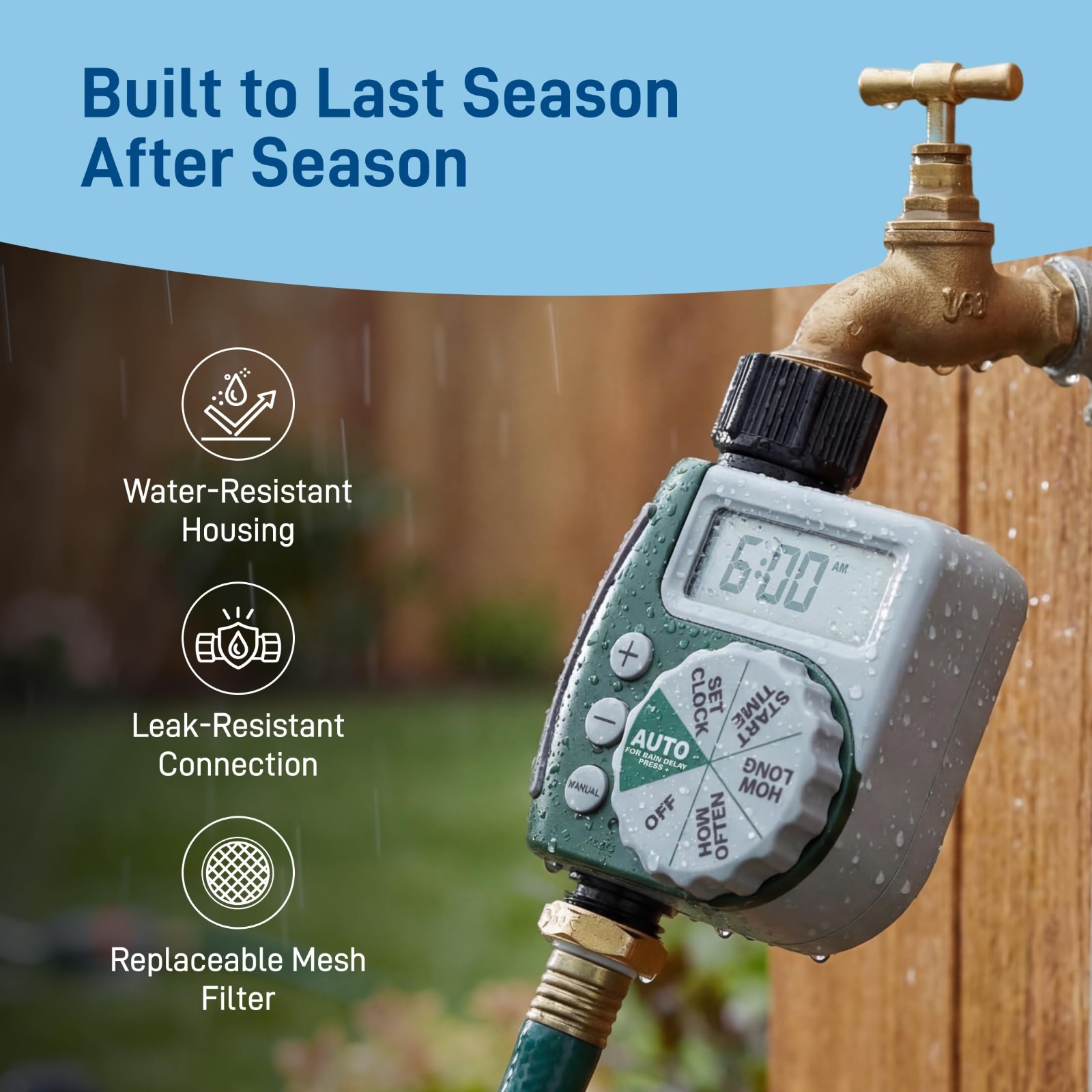 Digital Hose Watering Timer - Programmable, Battery Powered, LCD Screen, Rain De