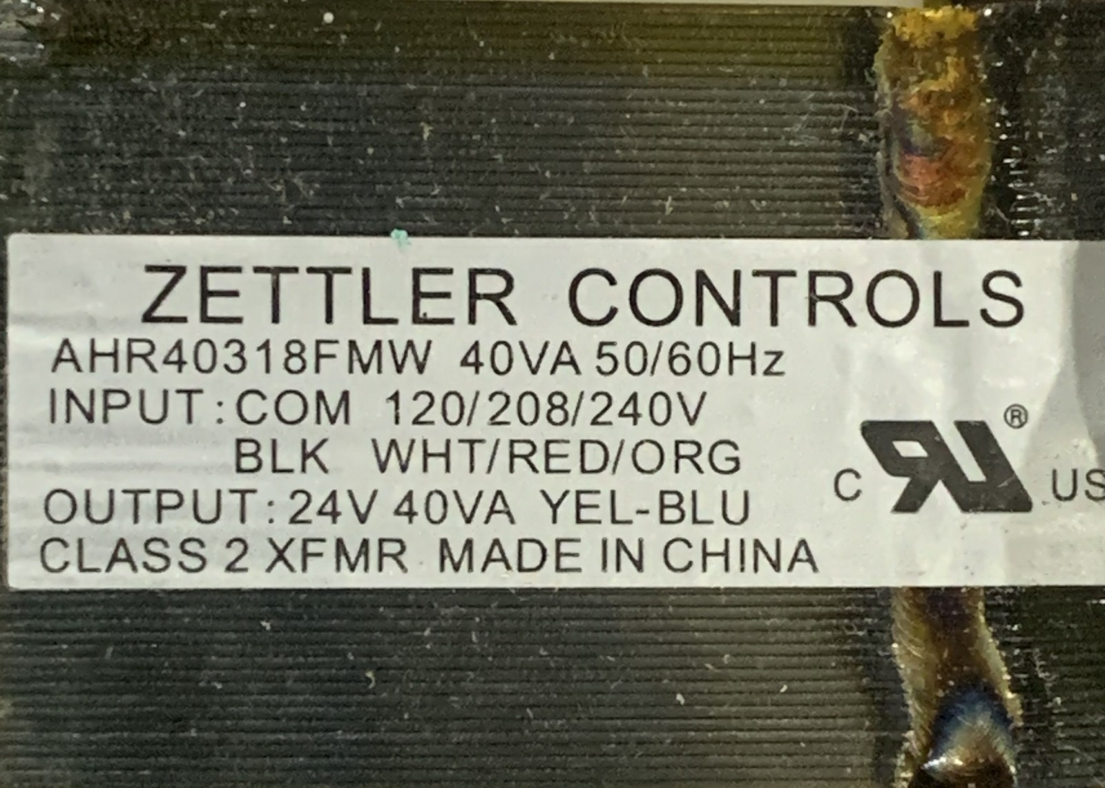 ZETTLER AHRV40318FMW CLASS 2 TRANSFORMER 120/208/240V  50/60HZ