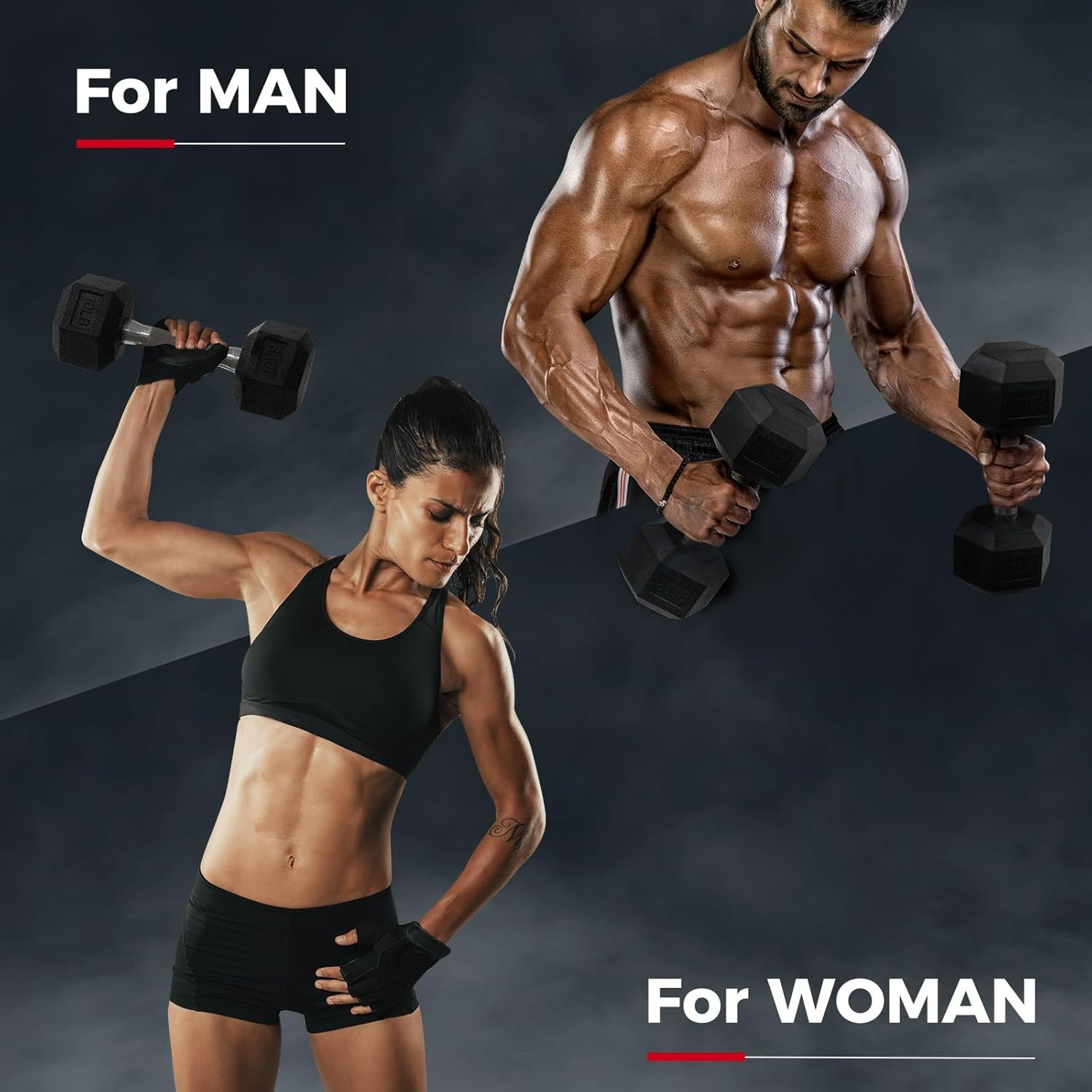 5-780LBS Rubber Coated Hex Dumbbell Weight Set with Rack and Adjustable Weight B