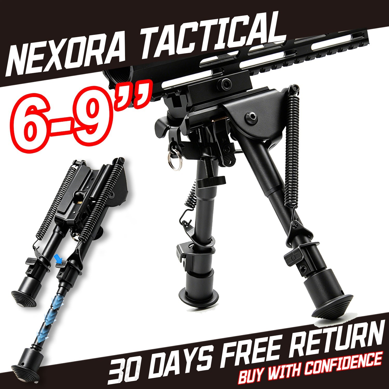 Tactical 6''-9'' Hunting Rifle Bipod Foldable for Sling Stud Mounting System