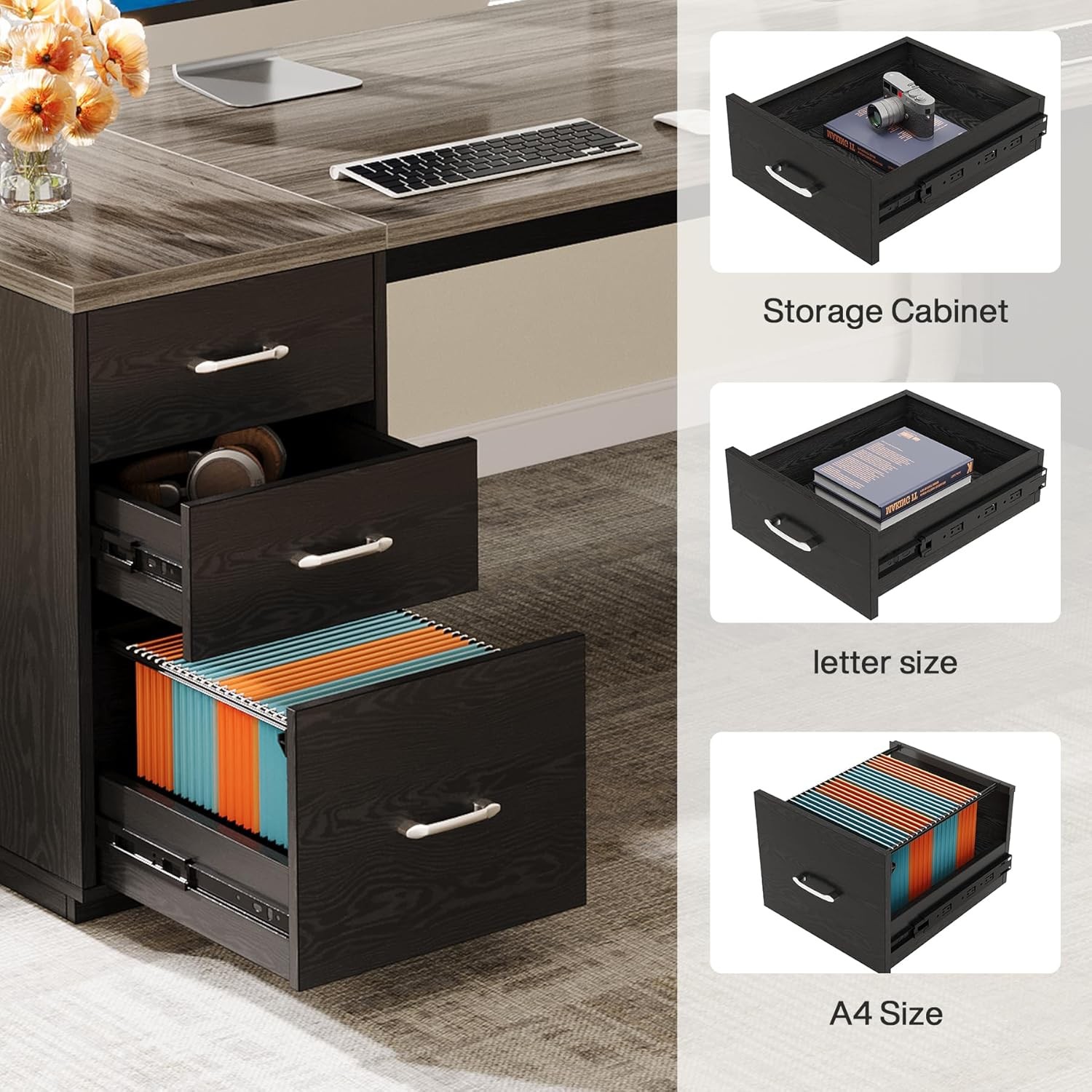 85.8'' Large Executive Desk Modern L-Shaped Office Computer Desk w/ File Drawer