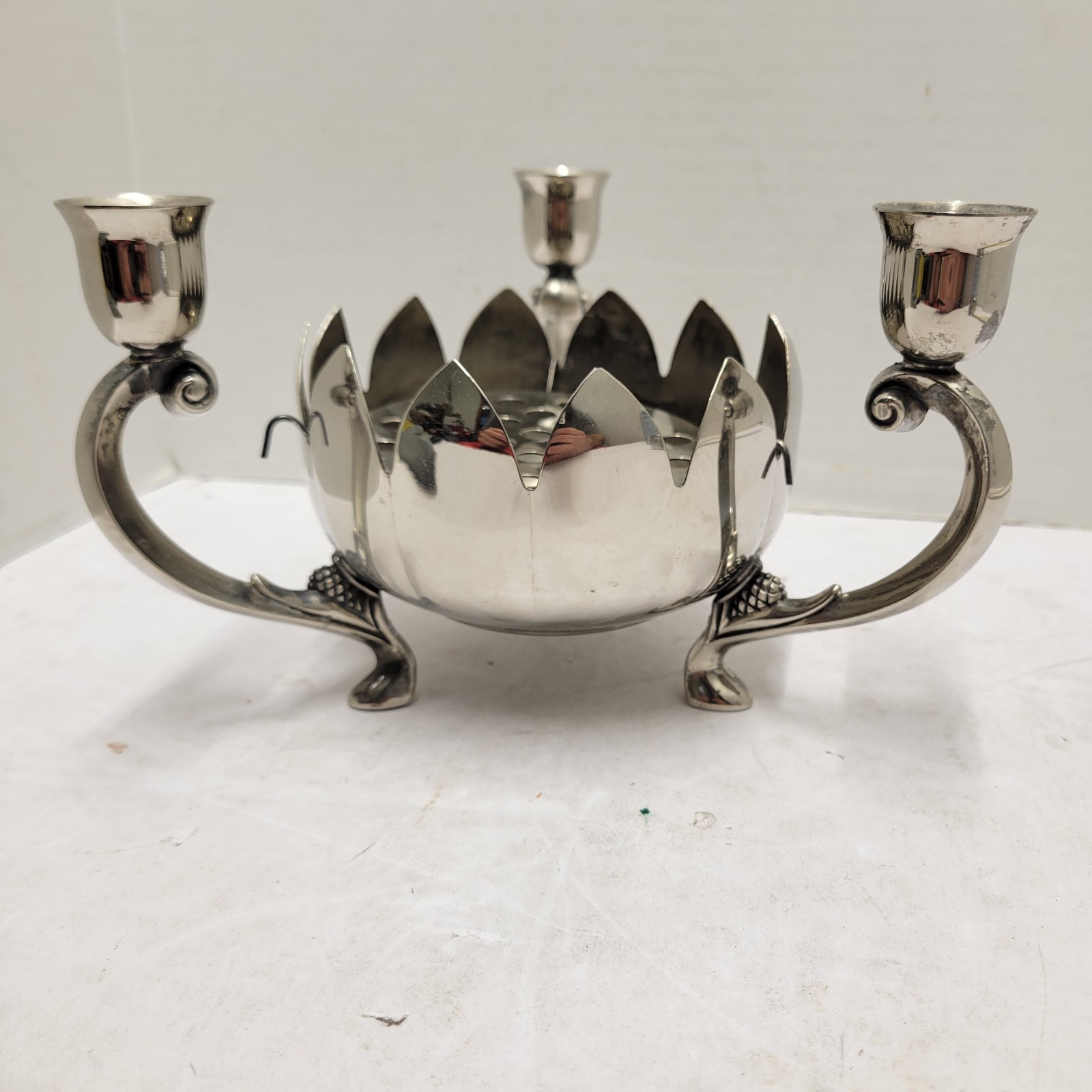 Leonard Silver Plated Centerpiece Footed Candle Candelabra Stand Flower Holder