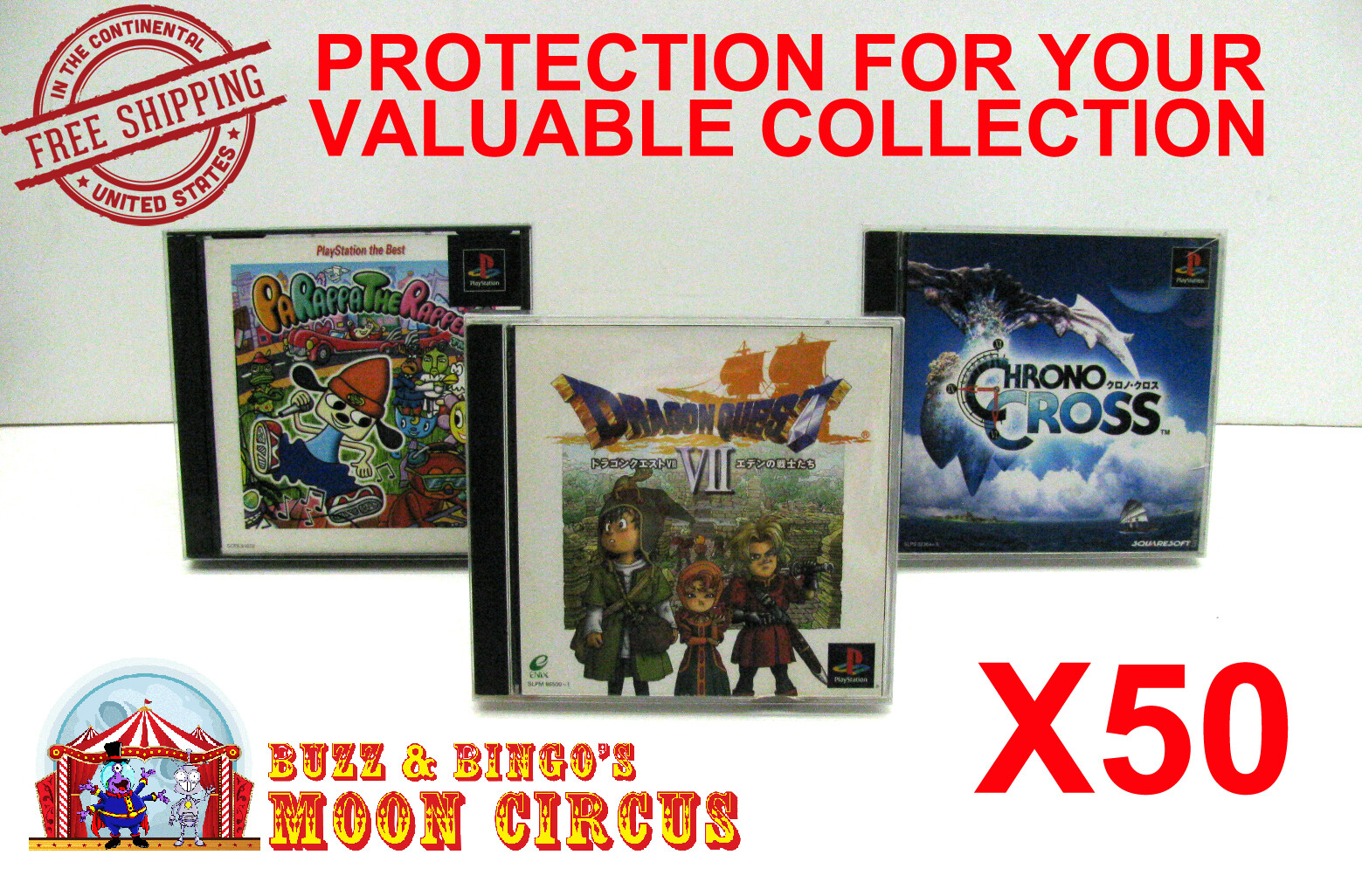 50x SONY PS1 JAPAN OVERSIZED IMPORT CIB - CLEAR PROTECTIVE BOX PROTECTOR SLEEVE