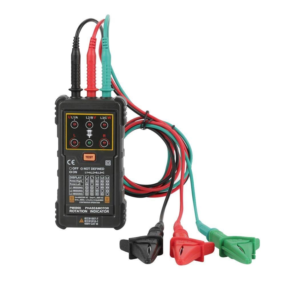 3 Phase Motor Rotation Tester, Portable Handheld 3 black