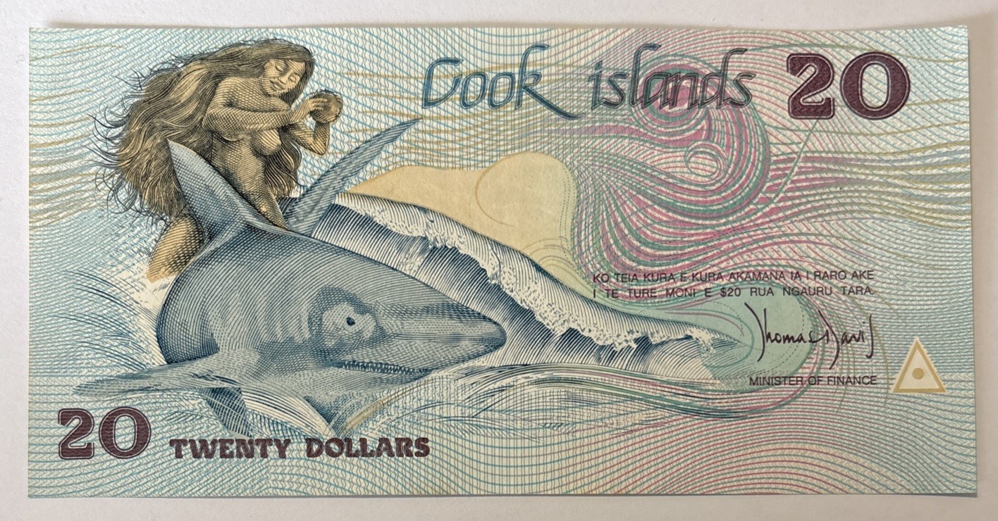 Cook Islands 20 dollars ND (1987) p-5a UNC