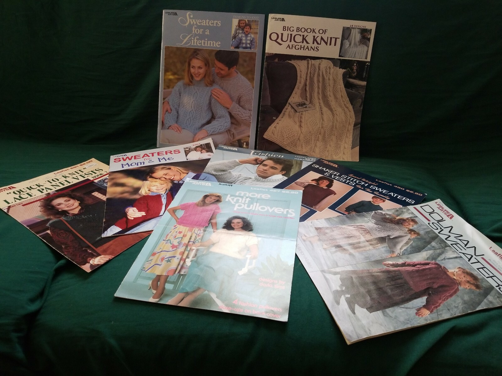 Lot Of 8 Leisure Arts Knitting Books & Leaflets - Titles In Description