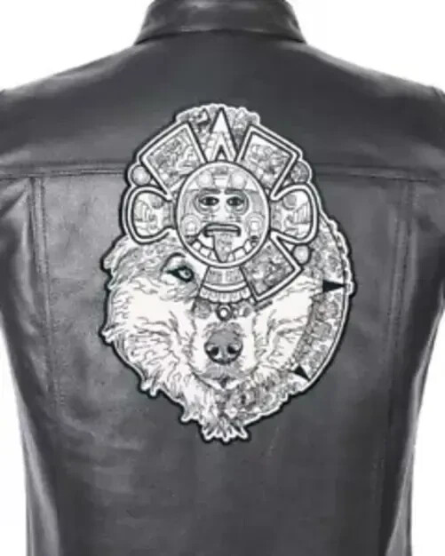 Wolf and Aztec calendar biker patch for bikers, motoclub jacket, Large patch,...