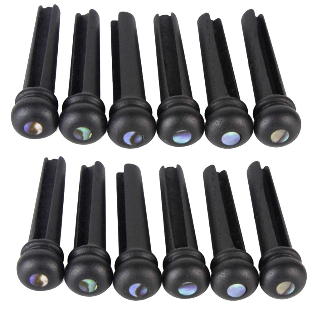 12Pcs For Acoustic Guitar Ebony Guitar Bridge Pins String Pegs With Abalone Dot