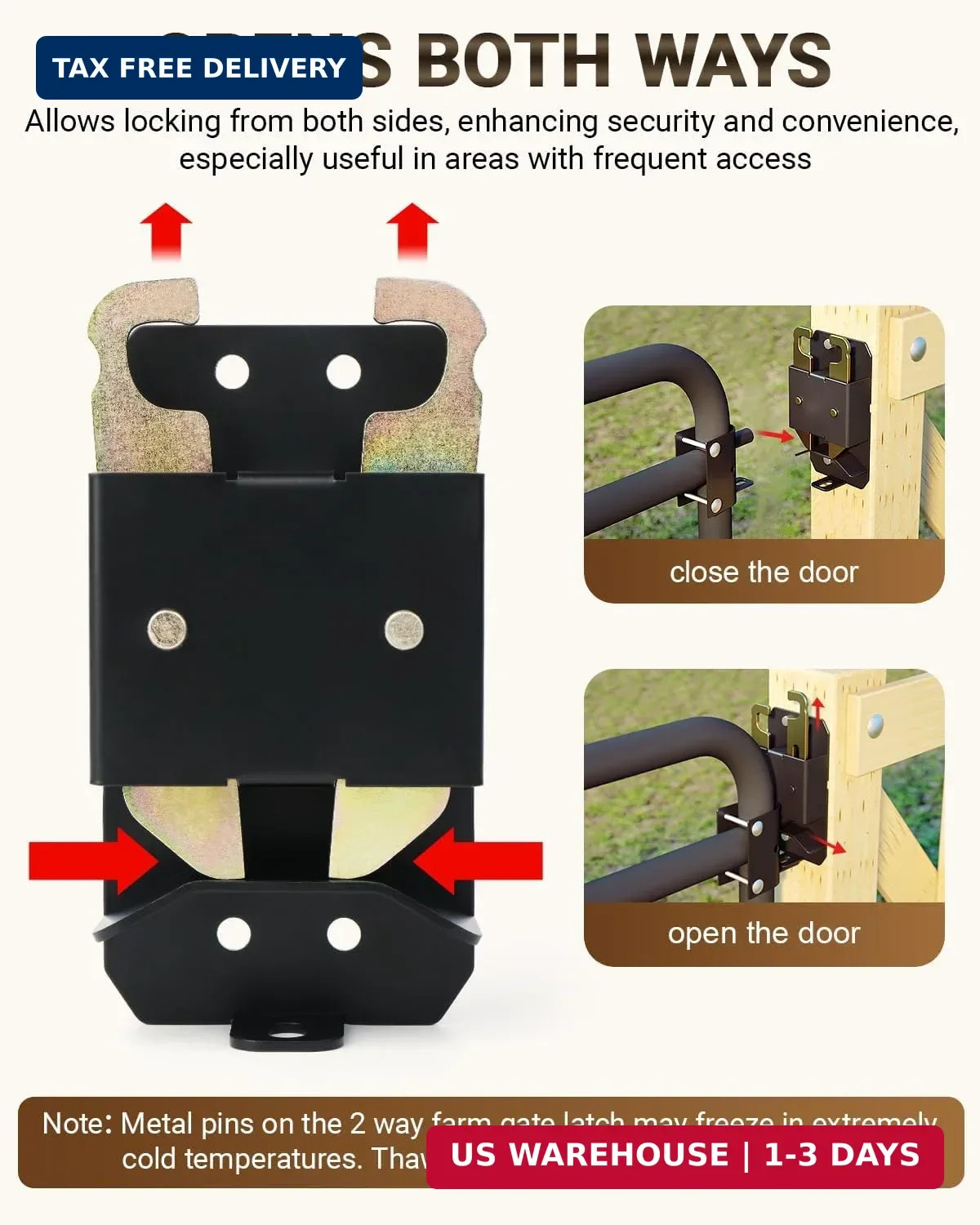 2 Way Farm Gate Latch, 2PC Heavy-Duty Fence Gate Latch with Self-Locking Nut, Bl