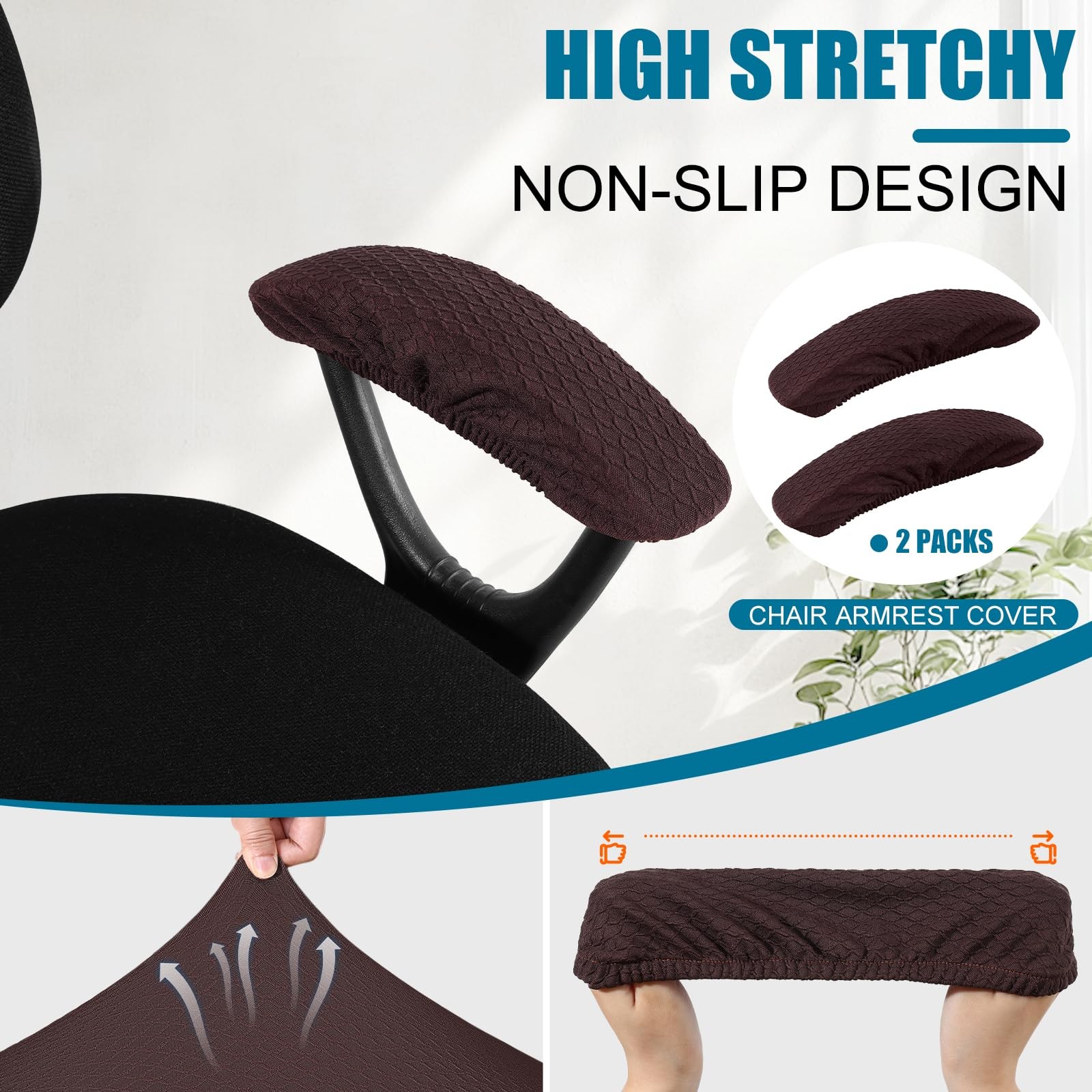 Smiry Stretch Jacquard Office Computer Chair Armrest Covers, 2PCs Removable W...