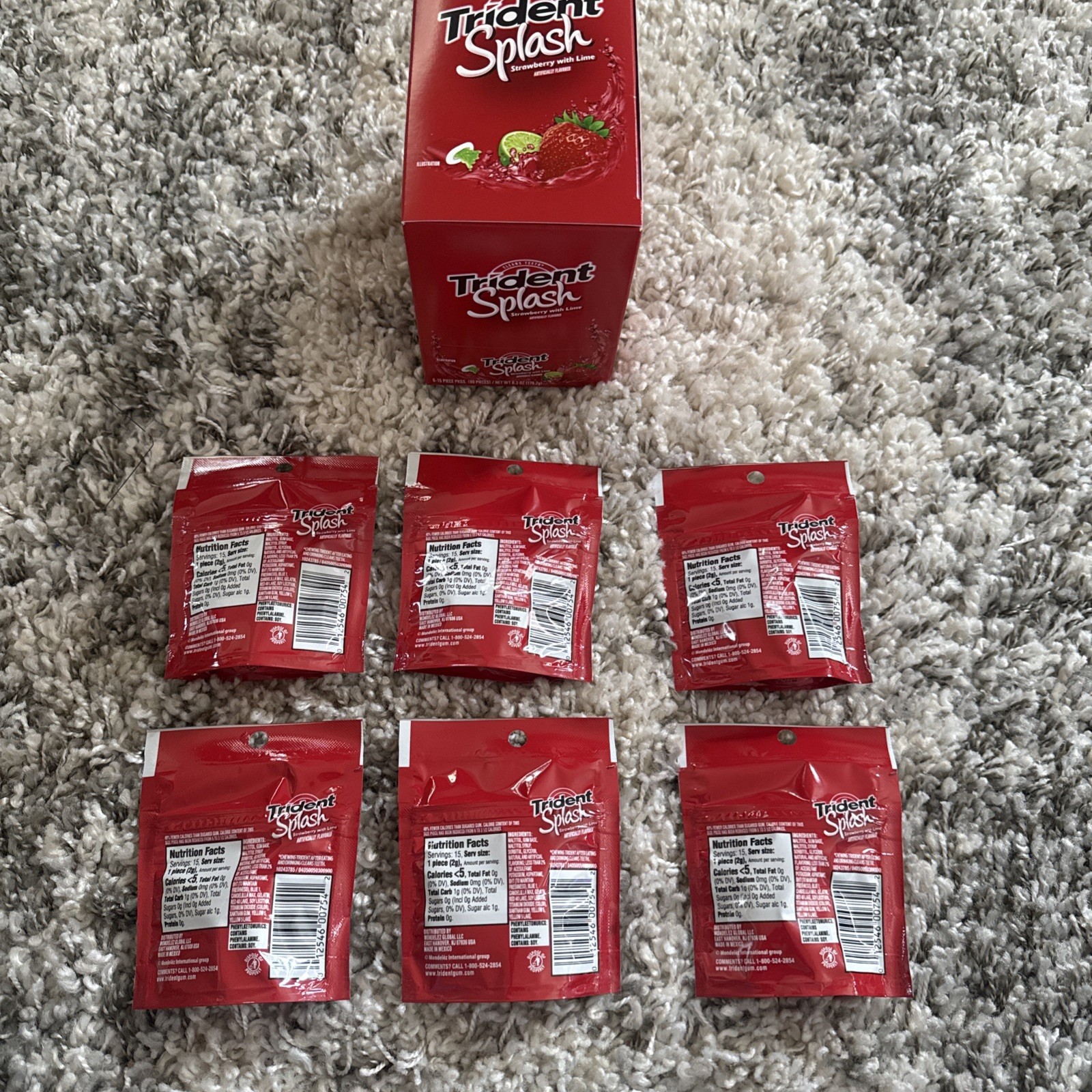 BUNDLE! (90) Trident Splash Strawberry w/ Lime 6 Pack! Sugar-Free *READ DISP*